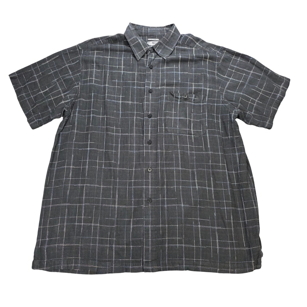 Marc Edwards Washable Linen Rayon Short Sleeve Shirt Men's Size XL Black Grid